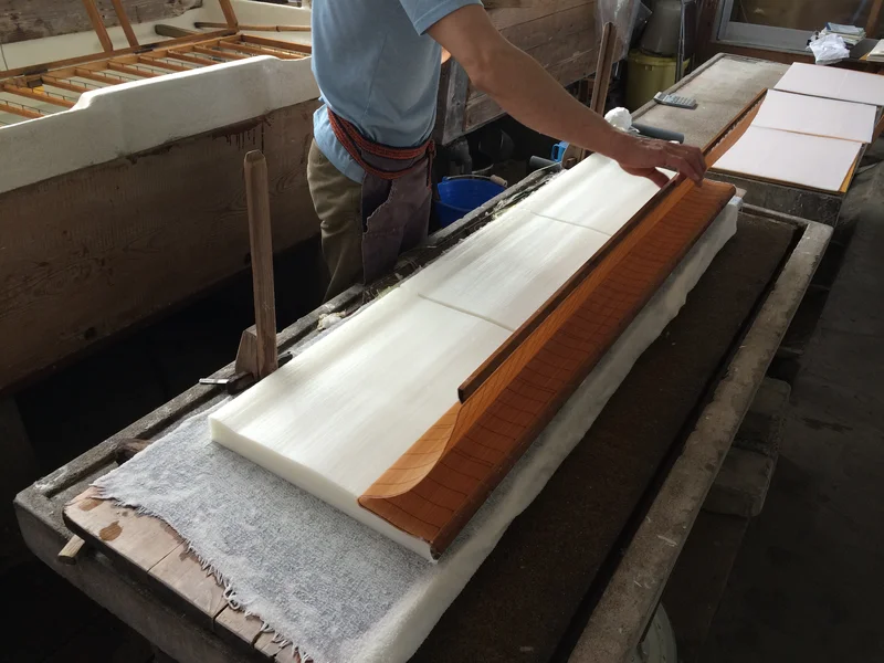 Handling a sheet of washi paper